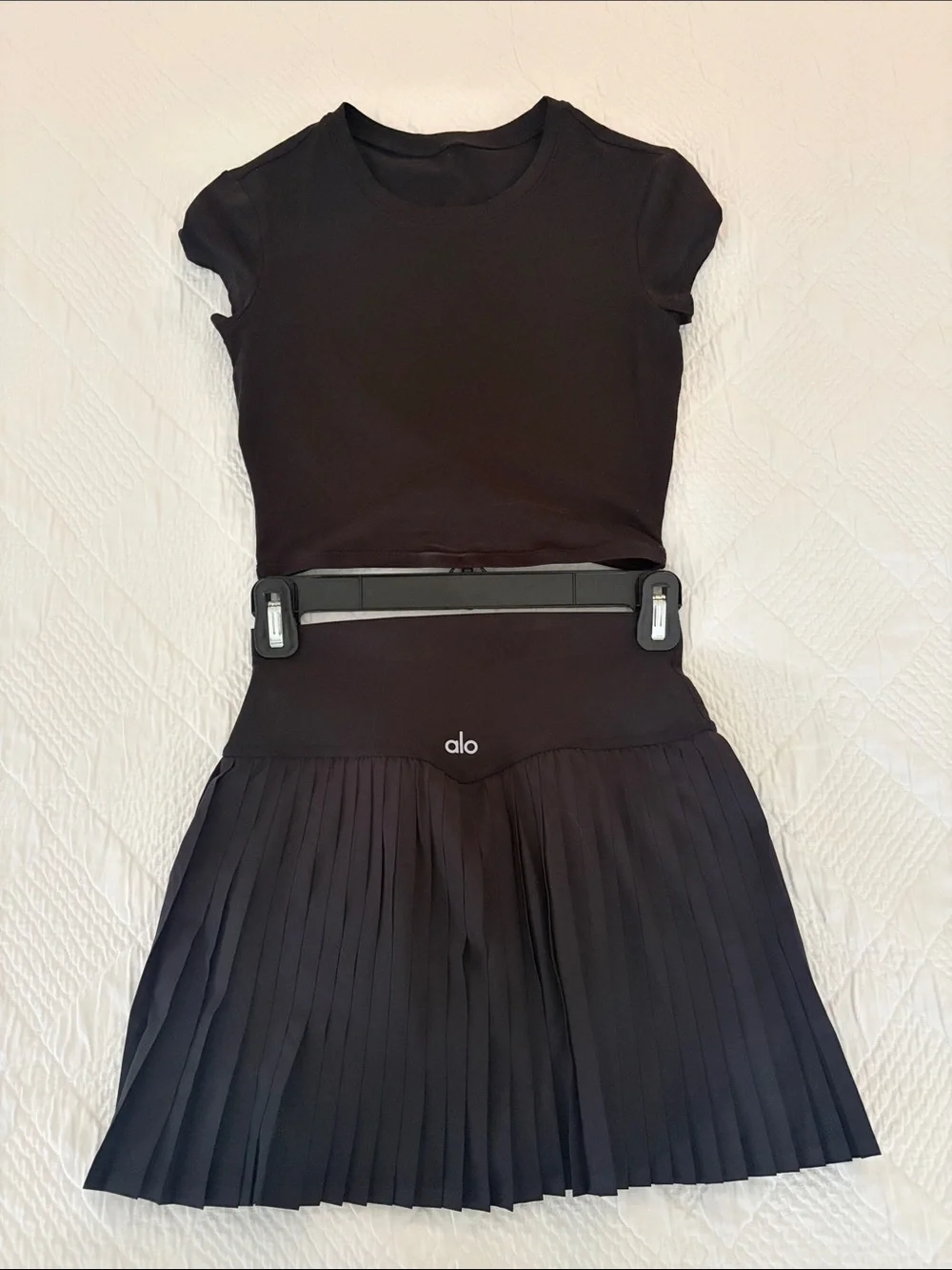 ALO Yoga Black Pleated Skater Skirt and Top Set XS